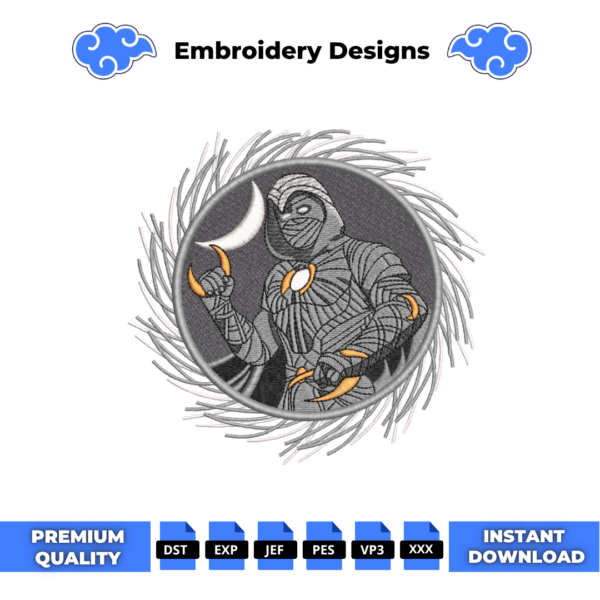 Moon Knight Circle Embroidery Design