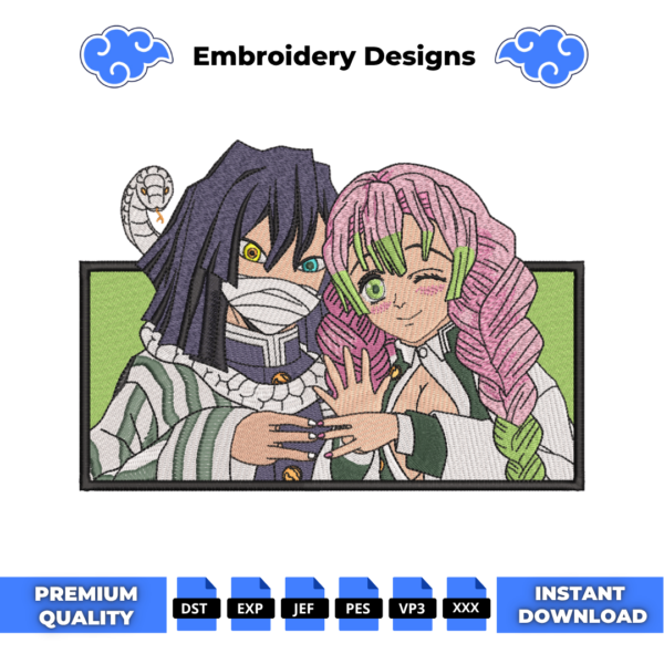 Obanai And Mitsuri Embroidery Design