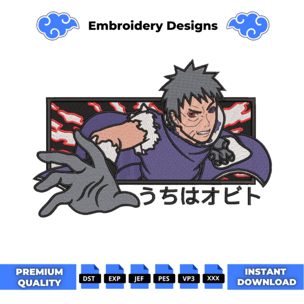 Obito Uchiha without Mask Boxed Embroidery Design