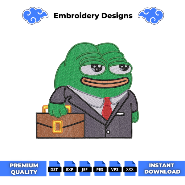 Pepe the Frog Businessman Embroidery Design