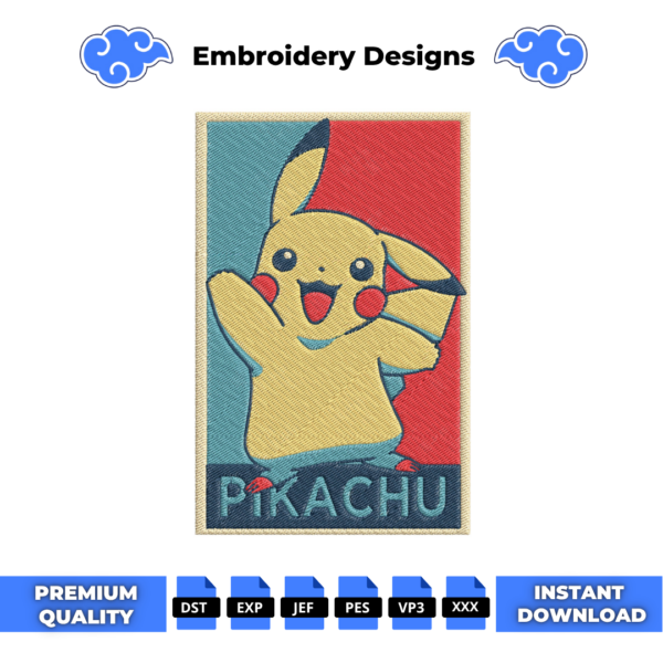 Pikachu Pop Art Embroidery Design