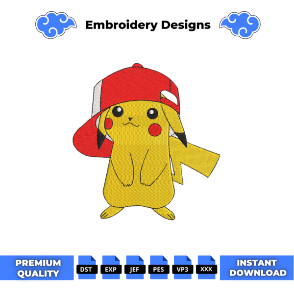 Pikachu Red Hat Embroidery Design