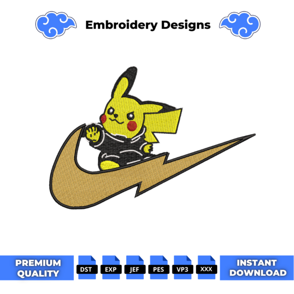 Pikachu Swoosh Anime Embroidery Design