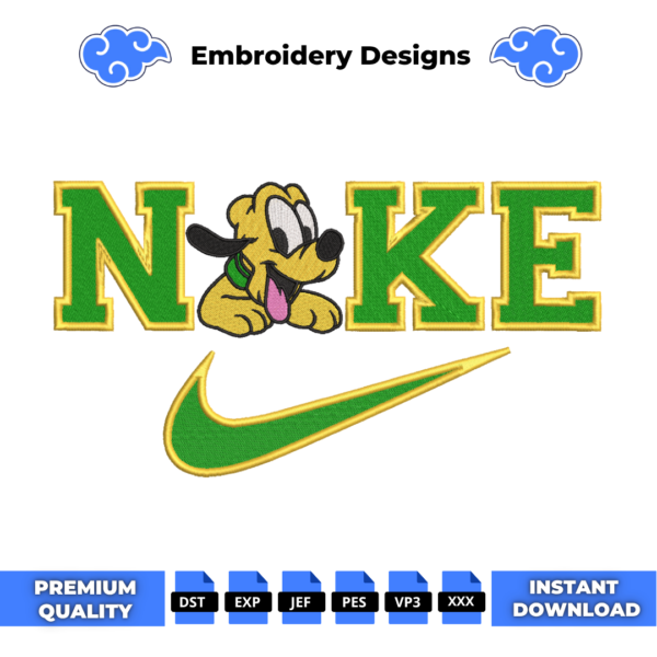 Pluto Dog Swoosh Embroidery Design