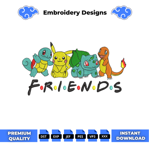 Pokemon Friends Embroidery Design