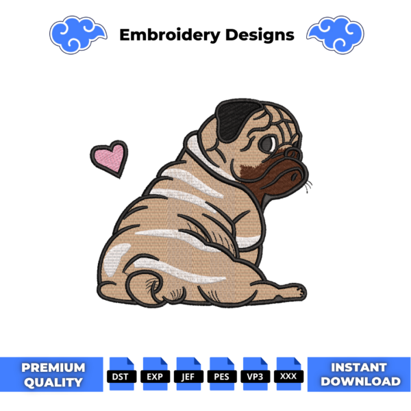 Pug Dog Embroidery Design