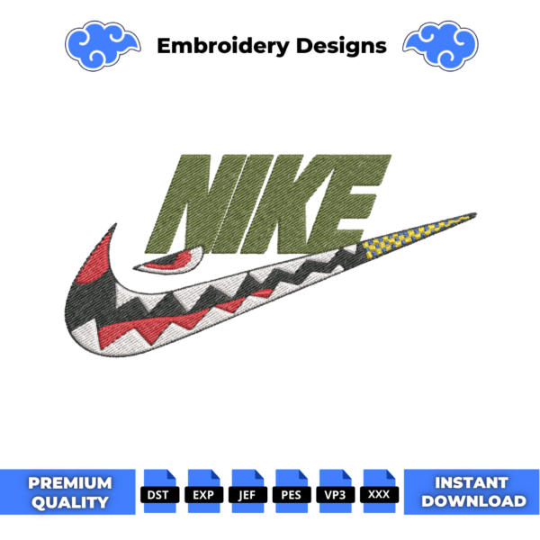 Shark Ape Swoosh Embroidery Design