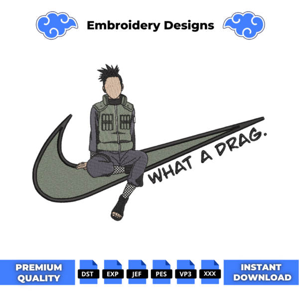 Shikamaru Sits on a Swoosh Embroidery Design