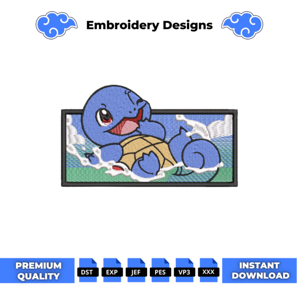 Squirtle Pokemon Boxed Embroidery Design