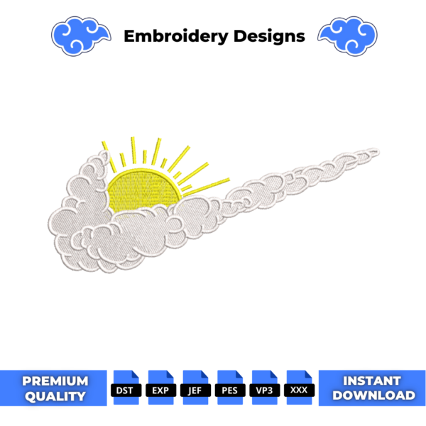 Sun Cloud Swoosh Embroidery Design