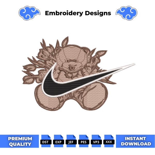 Teddy Bear Swoosh Embroidery Design