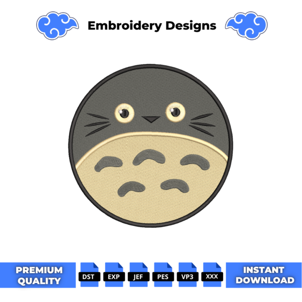 Totoro Face Circle Embroidery Design