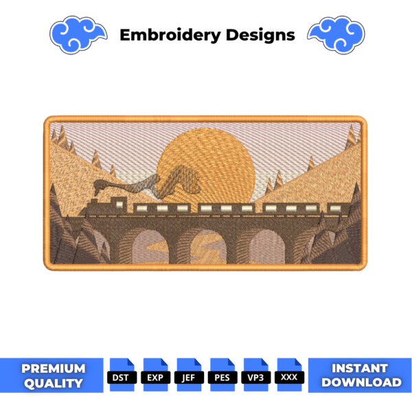 Train Bridge Embroidery Design