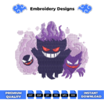 Trio Gengar Evolution Embroidery Design