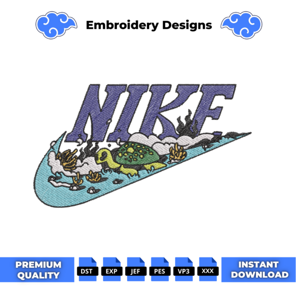 Turtle Swoosh Embroidery Design