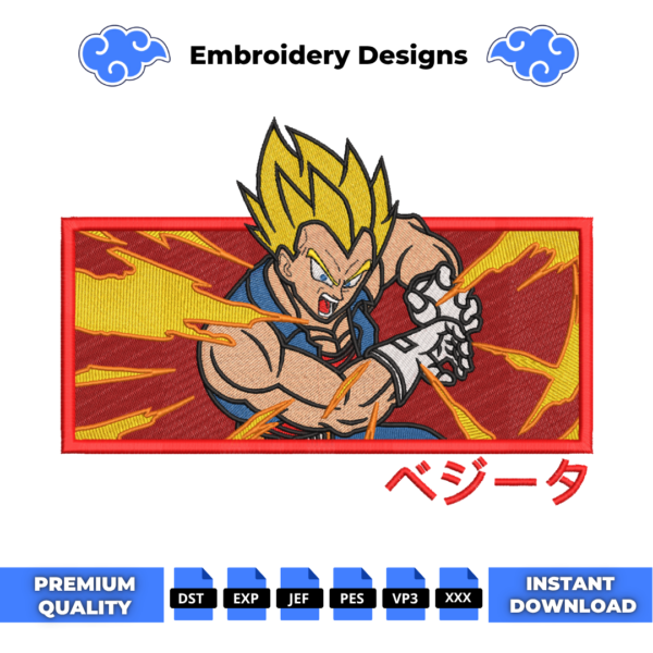 Vegeta Fire Power Embroidery Design
