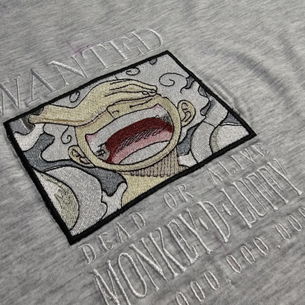 Wanted Luffy Gear 5 Embroidery Design stitched by a customer