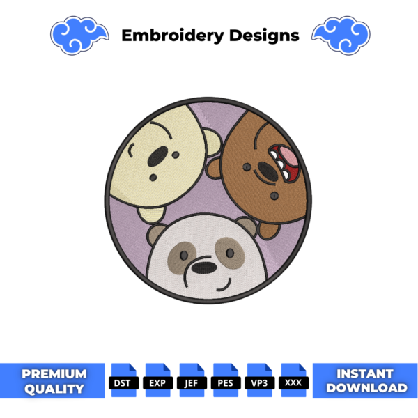 We Bare Bears Circle Embroidery Design