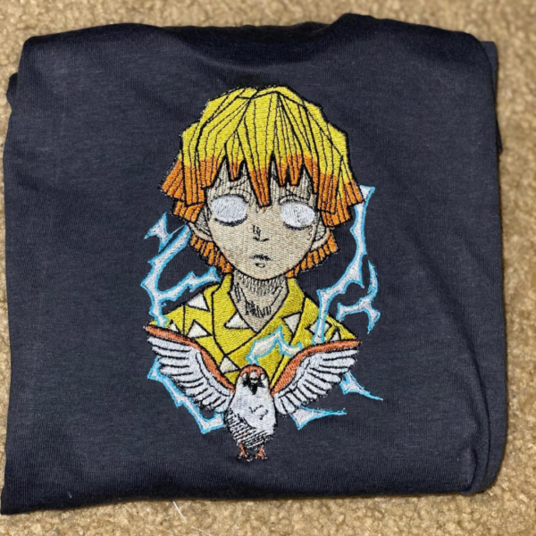 Zenitsu and Logo Embroidery Design stitched by a customer