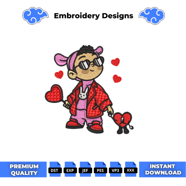 Bad Bunny Corazon Embroidery Design