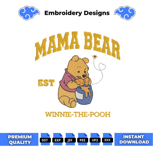 College Winnie the Pooh Honey Embroidery Design
