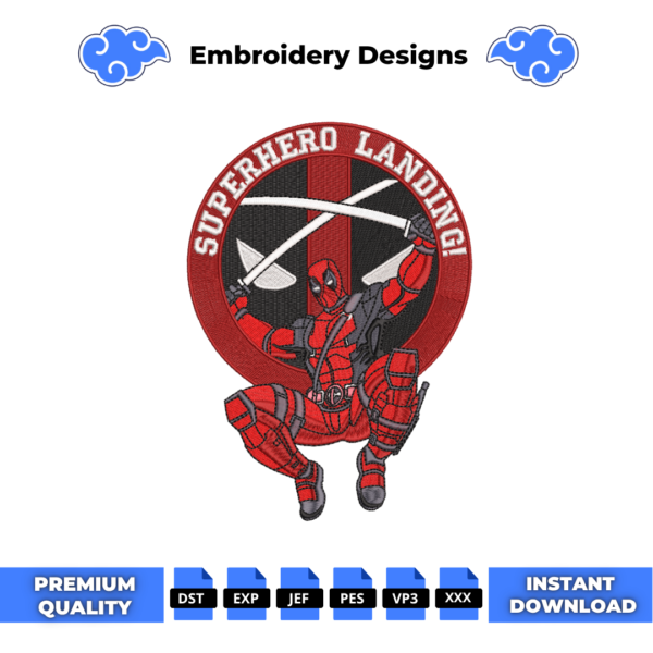Deadpool Landing Embroidery Design