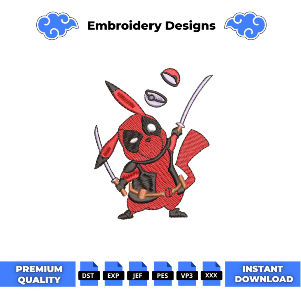 Deadpool Pikachu Embroidery Design