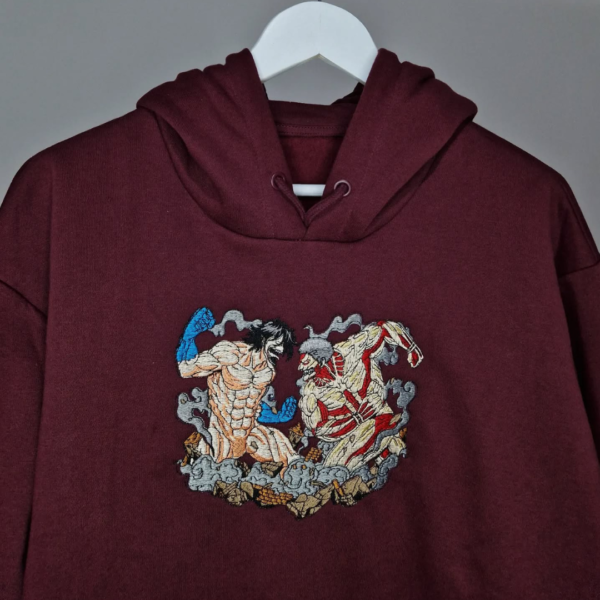 Eren VS Reiner Titan Embroidery Design stitched by a customer