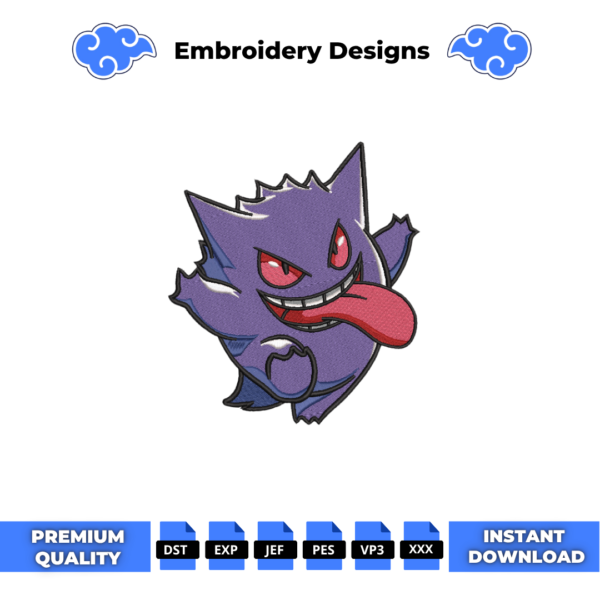 Happy Gengar Embroidery Design