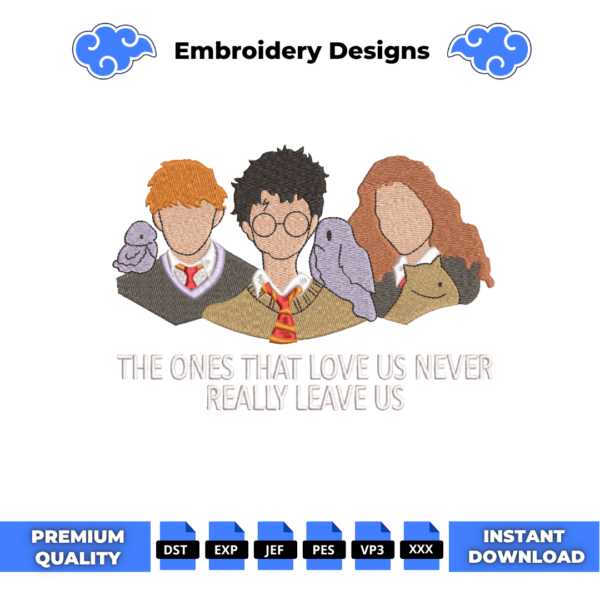 Harry Ron and Hermione Embroidery Design