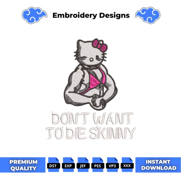 Hello Kitty Gym Skinny Embroidery Design