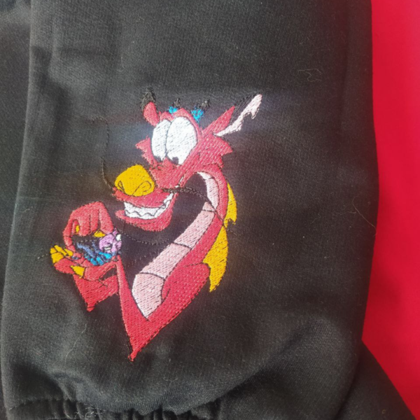 Mushu Mulan Dragon Embroidery Design stitched by a customer