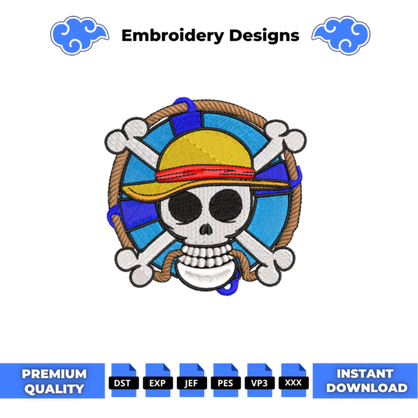 One Piece Skull Logo Embroidery Design