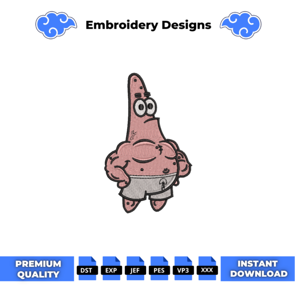 Patrick Star Gym Fitness Embroidery Design