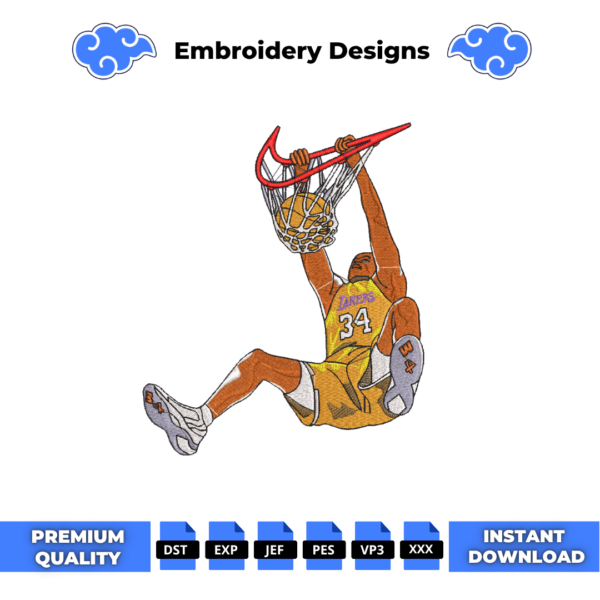 Shaquille O'Neal Dunk Embroidery Design