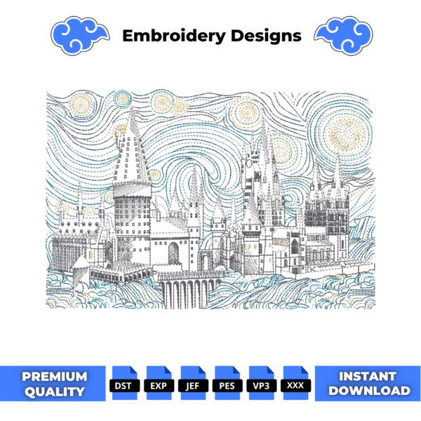 Starry Night at Hogwarts Embroidery Design
