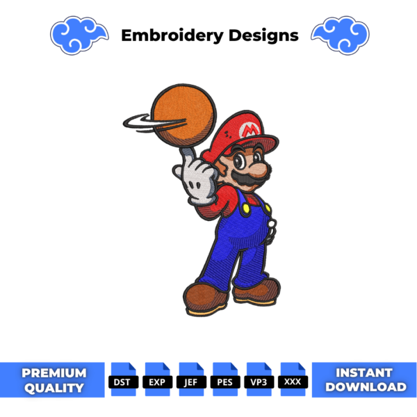 Super Mario Basketball Embroidery Design