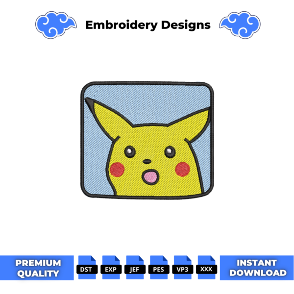 Surprised Pikachu Meme Embroidery Design