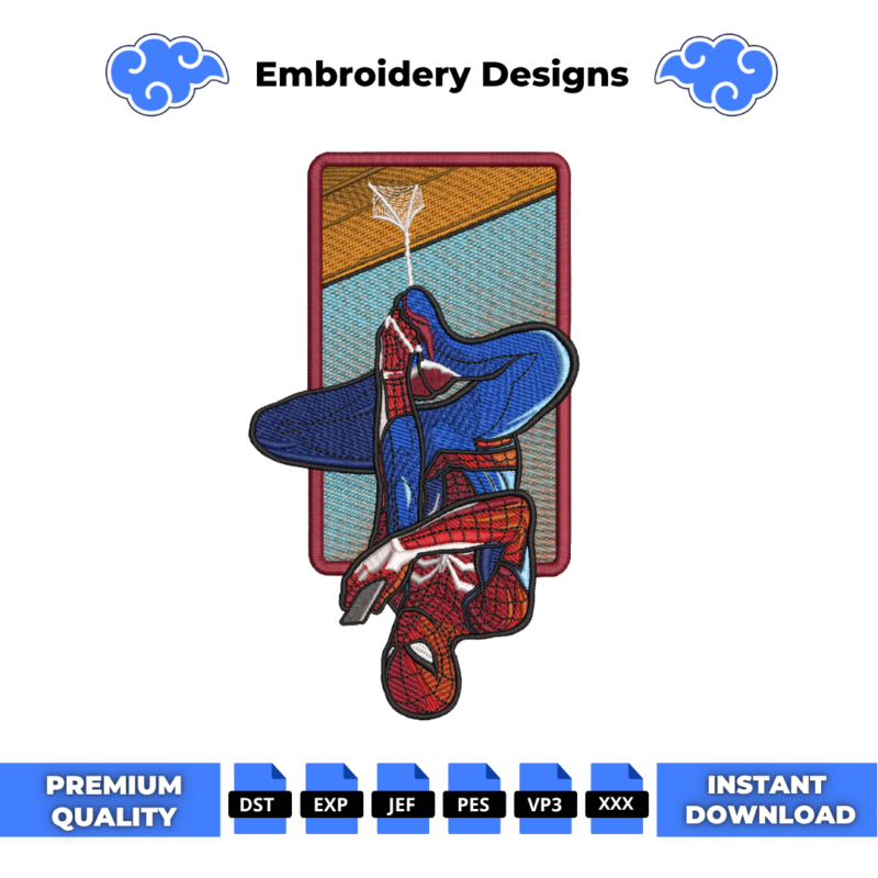 Spiderman on Phone Embroidery Design