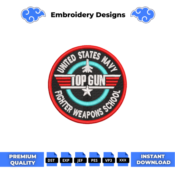 Top Gun Logo Embroidery Design